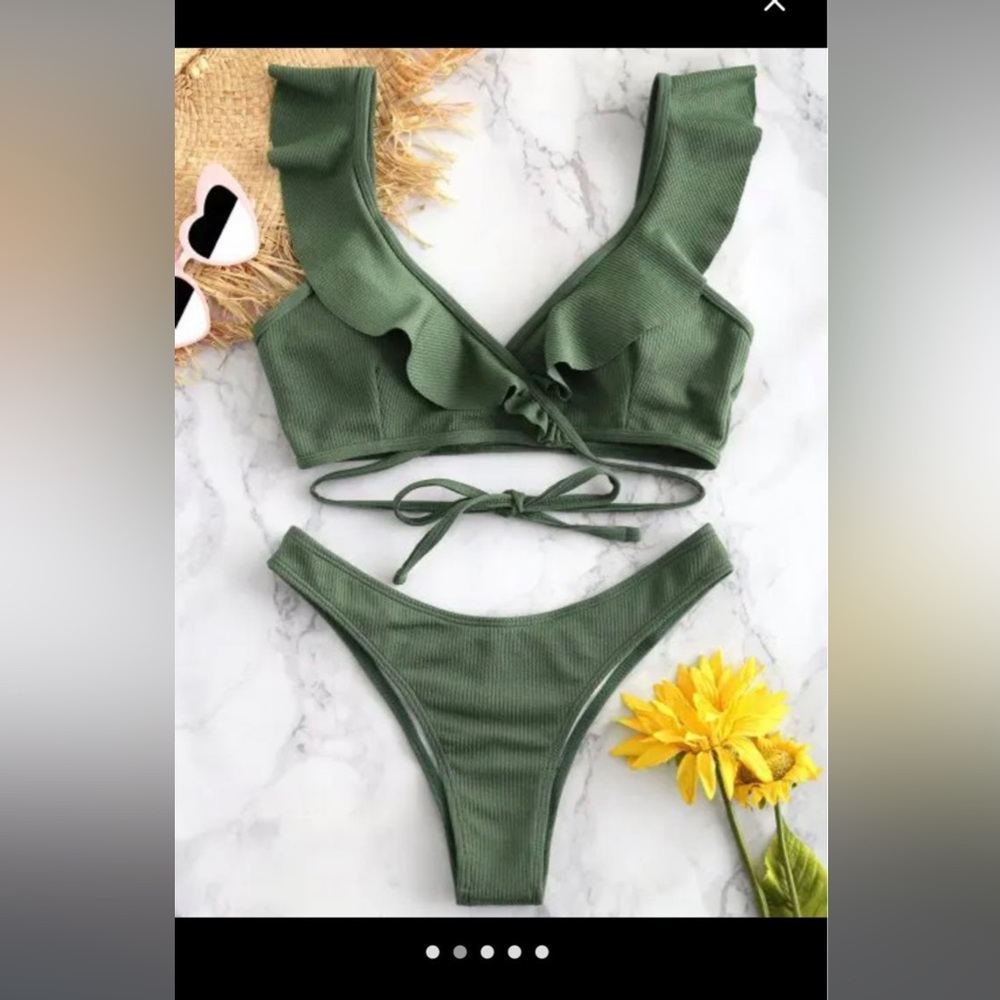 ZAFUL Ribbed Scrunch Butt Wrap Bikini Set